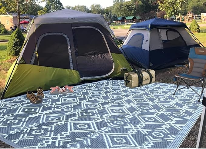 BalajeesUSA Outdoor Rugs 6'x9' Grey Patio decore Reversible Waterproof Portable Camper Awning mats for Outside Your RV Porch Backyard Deck Tent Balcony Picnic Beach 7049