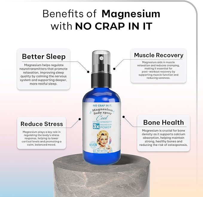 Magnesium Spray, Triple Action!- Spray Your Way to Wellness | Immediate Relief with Our Unique Magnesium Glycinate, Magnesium Citrate, Magnesium Chloride Blend Spray (Cool)
