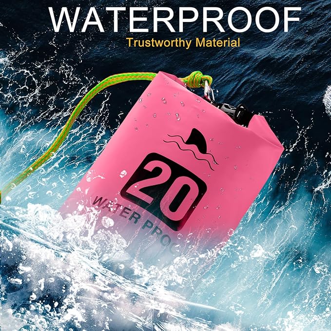 2 Set 20L Sand Anchor Heavy Duty Buoy Kit 2 in 1 Kayak Anchor Floating Waterproof Dry Bag with High Visibility Float Rope for Lake Beach Boat Hiking Camping Water Sports Surfing Kayaking(Rose Red)