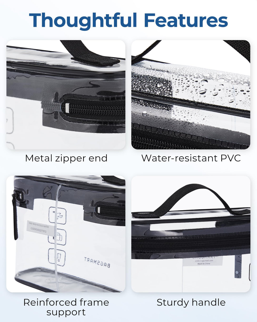 BAGSMART TSA Approved Toiletry Bag, 2 Pack Clear Makeup Cosmetic Bag Organizer, Quart Size Travel Bag for Toiletries, Carry-on Travel Accessories Essentials, Black-2pcs