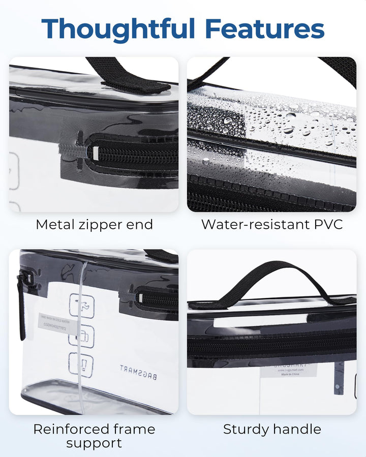 BAGSMART TSA Approved Toiletry Bag, 2 Pack Clear Makeup Cosmetic Bag Organizer, Quart Size Travel Bag for Toiletries, Carry-on Travel Accessories Essentials, Black-2pcs