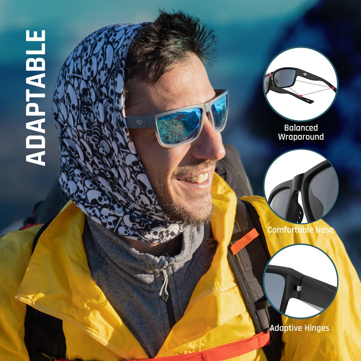TOREGE Polarized Sports Sunglasses for Men and Women Cycling Running Golf Fishing Sunglasses TR26 (Matte-Transparent Grey Frame &Ice Blue Lens)