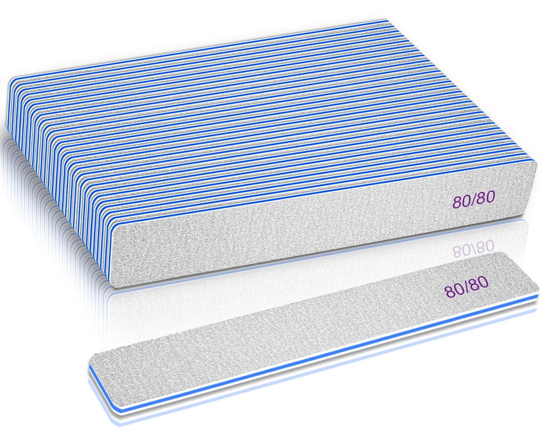 Bleswin Nail Files 80/80, 25Count 80 Grit Acrylic Nail Files For Artificial Nails, Reusable Double Sided Buffering Files Emery B