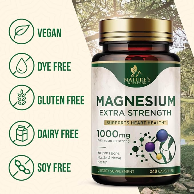 Magnesium Supplement (Citrate Oxide) 1000mg for Best Absorption, Supports Bone, Heart Health, Nerves, Muscles & Metabolism, Nature's Pure Magnesio Vitamin Pills, Bottled in USA, 240 Capsules