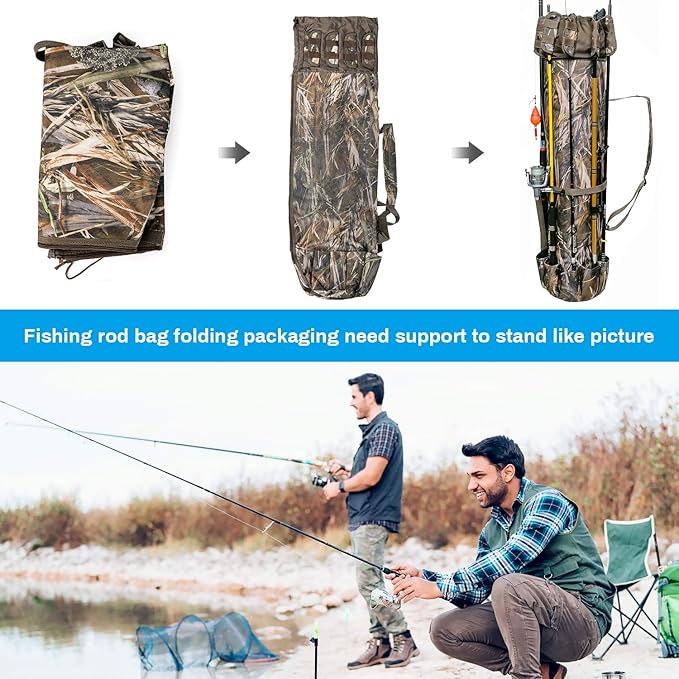 Allnice Durable Canvas Fishing Rod & Reel Organizer Bag Travel Carry Case Bag- Holds 5 Poles & Tackle