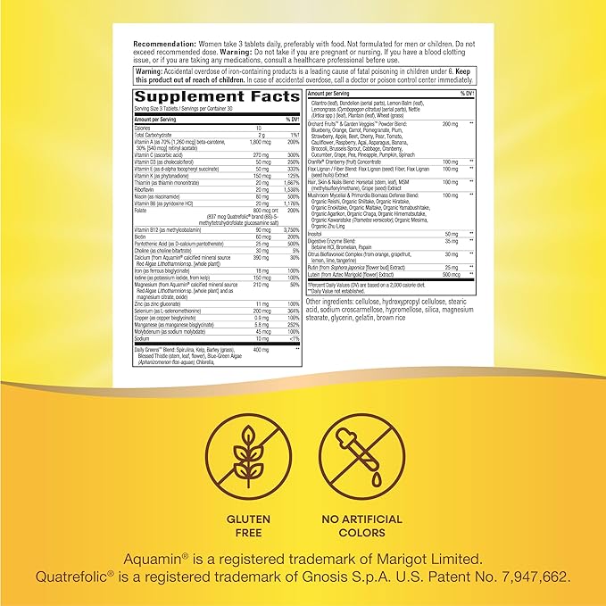 Nature's Way Alive! Max3 Potency Women's Complete Multivitamin, Supports Energy Metabolism, Heart & Bone Health*, with B-Vitamins Including Methylated B12 and Folate, 90 Tablets