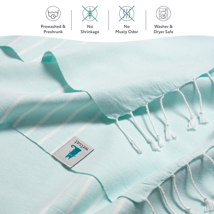 WETCAT Turkish Beach Towel Oversized 38x71 100% Cotton Sand Free Quick Dry Extra Large Light Travel Towel for Adults Beach Accessories Gifts - Aquamarine