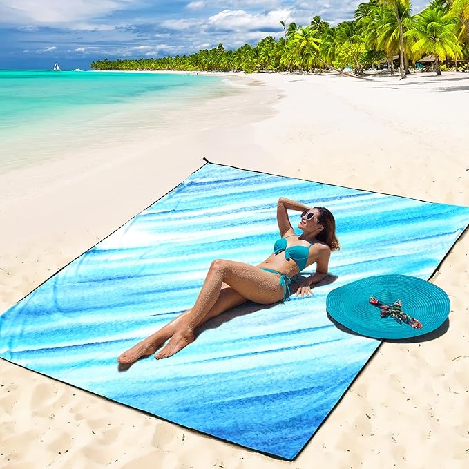 Beach Blanket Waterproof Sandproof Extra Large Beach Mat 79" X 83"/120"x108"for 1-8 Adults Quick Drying Durable Outdoor Picnic Mat for Beach Travel Camping Hiking