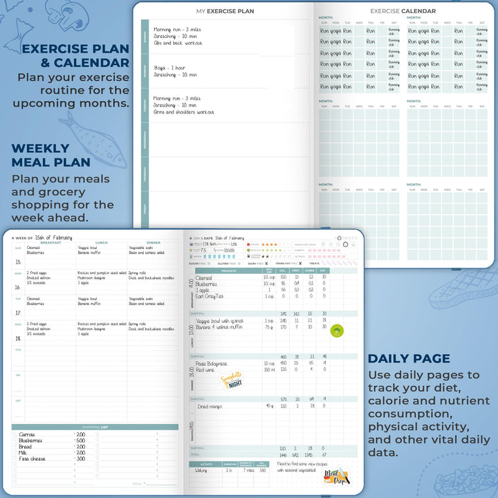 Clever Fox Food Journal Pro – Diet & Wellness Planner for Women & Men – Weight Loss Diary with Calorie Tracker – Food Log for Tracking Meals, Exercise & Weightloss - Undated, 7" x 10" Mystic Blue