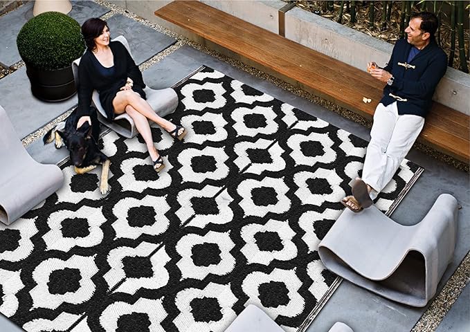 BalajeesUSA Outdoor Rug - 5x7 Black, Reversible Recycled Plastic Straw Outdoor Patio Rugs Clearance Waterproof Large RV Camper Mats 507