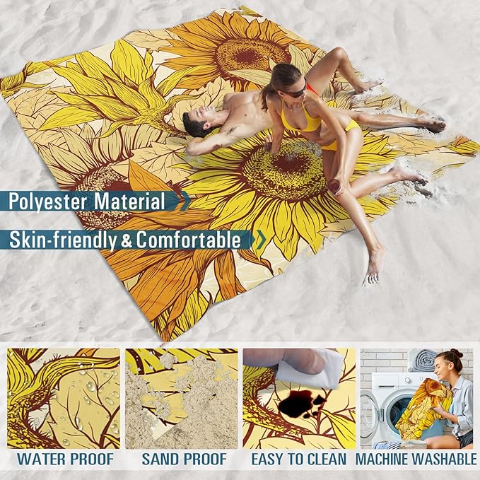 Beach Blanket Sandproof Waterproof 78''×81''1-5 Adults Oversized,Compact Lightweight Durable Beach Mat for Travel Camping Hiking Picnic Blanket