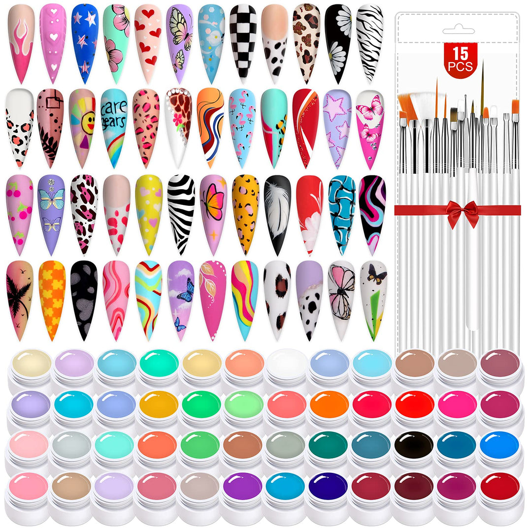 Saviland 48 Colors Nail Art Gel Paint Kit - 63Pcs Solid Gel Nail Polish Kit With Nail Art Painting Gel And 15Pcs Gel Nail Art Br
