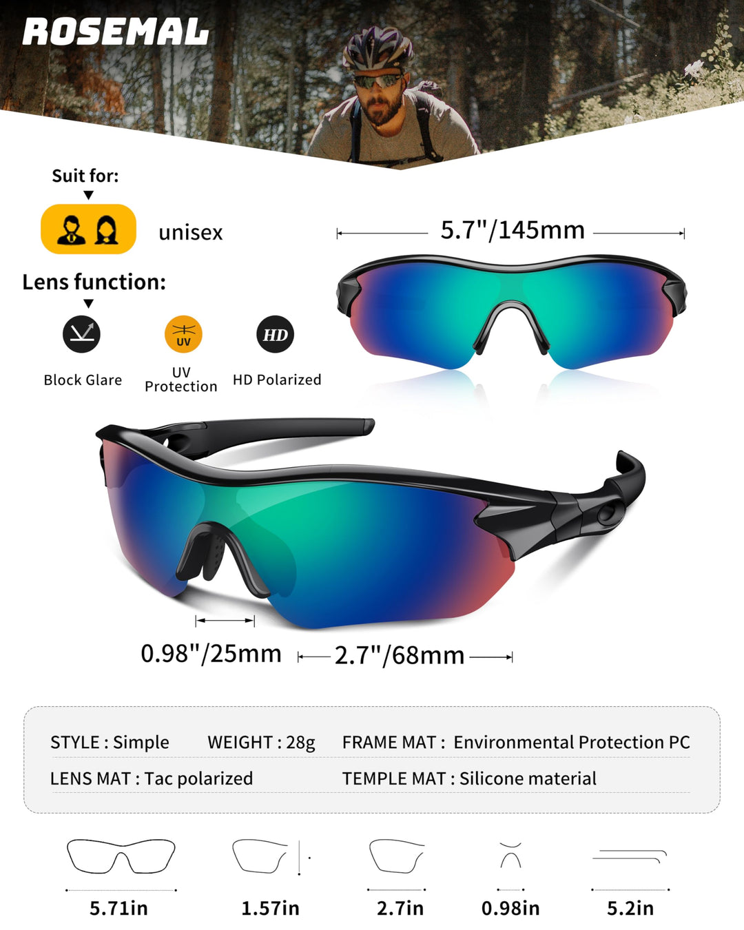Polarized Sports Sunglasses for Men Women Youth Baseball Running Fishing Tennis Golf Cycling Driving Motor TAC UV400 TR90