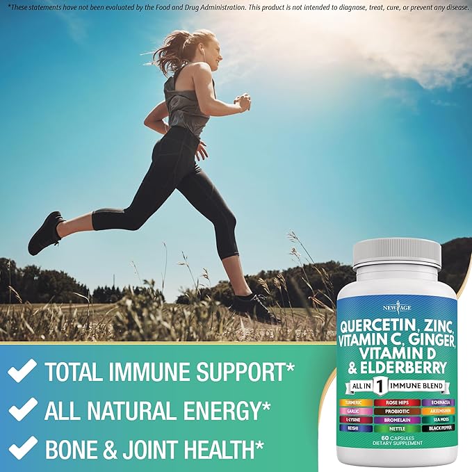 Quercetin Zinc Vitamin C Vitamin D Bromelain Elderberry -Nettle Supplement with Artemisinin, Sea Moss, Echinacea - 120 Count