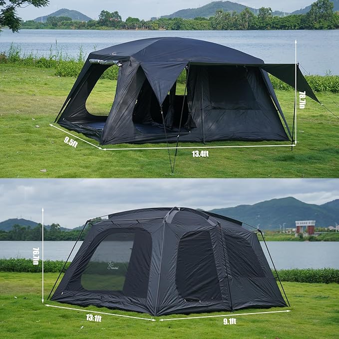 Vidalido 8-10 Person Camping Tent with 3 Door 2 Room Large Family Cabin Tents, Double Layer Waterproof Portable Glamping Tent, Big Tents for Outdoor Picnic Camping Hiking and Family Gathering