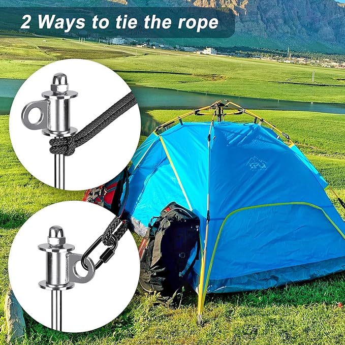 4 Pack Tent Stakes, 16 Inch Heavy Duty Ground Anchors, Full Welding, Easy to Screw in and Reusable, for Camping Tents, Trampolines, Sheds, Swing Sets, Securing Animals