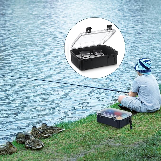 2 Pcs Waterproof Dry Box for Boat Junction Box 9.3 x 7.1 x 1.9 Inches,large,watertight Storage Protective Case for Mobile Phones Wallets Camping Hiking Boating, Black