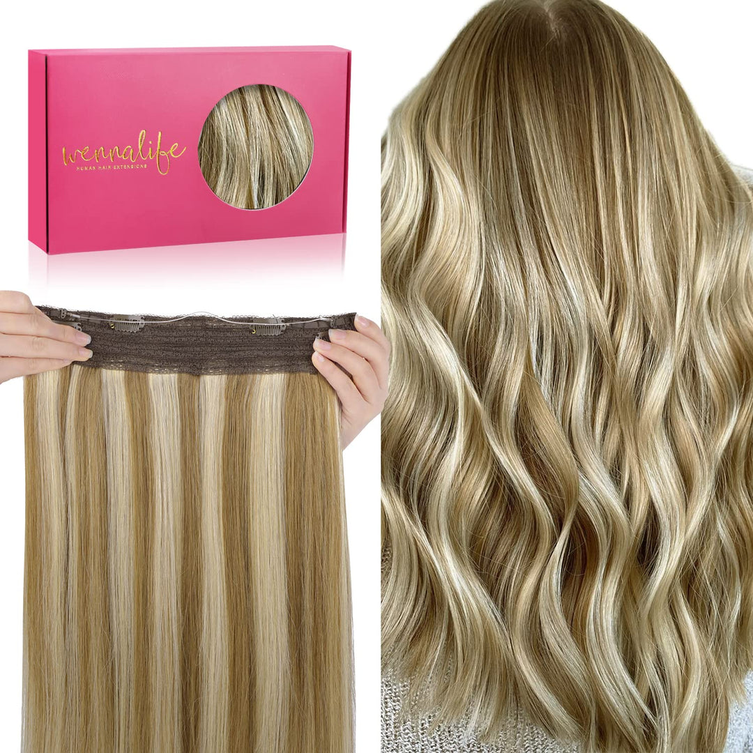 Wennalife Wire Hair Extensions (Increase 50% Lifespan) Real Human Hair 22 Inch 120G Ash Brown Highlighted Golden Blonde Remy Wir