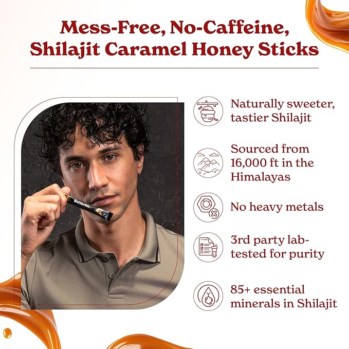Better Alt Pure Himalayan Shilajit Sticks with Organic Honey, Saffron| Easy to Consume|30 Sticks for Energy Boost & Immune Support, 85+ Trace Minerals, 75%+ Fulvic Acid (Pack of 2) Cinnamon + Caramel