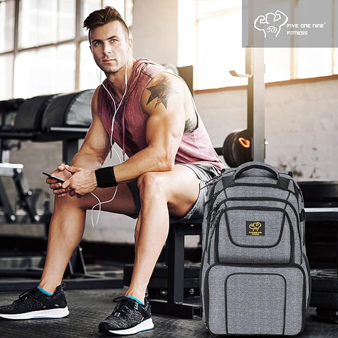 519 Fitness Meal Prep Backpack,Hiking Outdoor Insulated Unisex Lunch Cooler with Computer Compartment,Include 6 Meal Containers,2 Ice Packs and Shaker