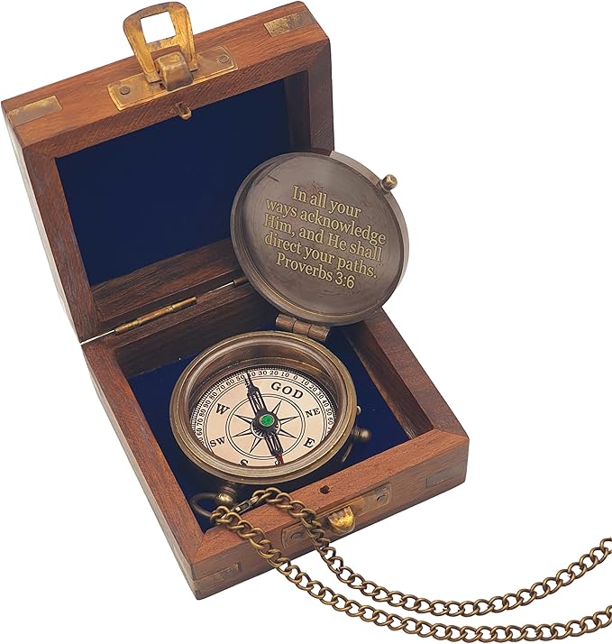 Baptism Gifts for Boys - Engraved Working Handmade Compass with Scripture - Religious, Christian, Catholic, Christening, First Communion, Confirmation Gifts for Teenage Boys and Men