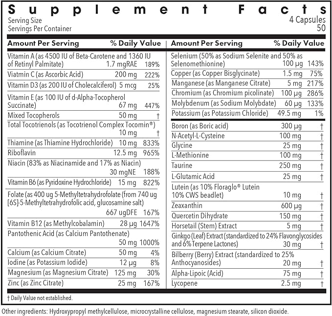 Allergy Research Group OcuDyne II Supplement - Eye Support Vitamins for Vision, Eye Health for Adults, Vision Support, Multivitamin Formula, QuatreActiv Folate, FloraGLO Lutein - 200 Count