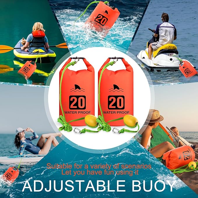 2 Set 20L Sand Anchor Heavy Duty Buoy Kit 2 in 1 Kayak Anchor Floating Waterproof Dry Bag with High Visibility Float Rope for Lake Beach Boat Hiking Camping Water Sports Surfing Kayaking(Orange)