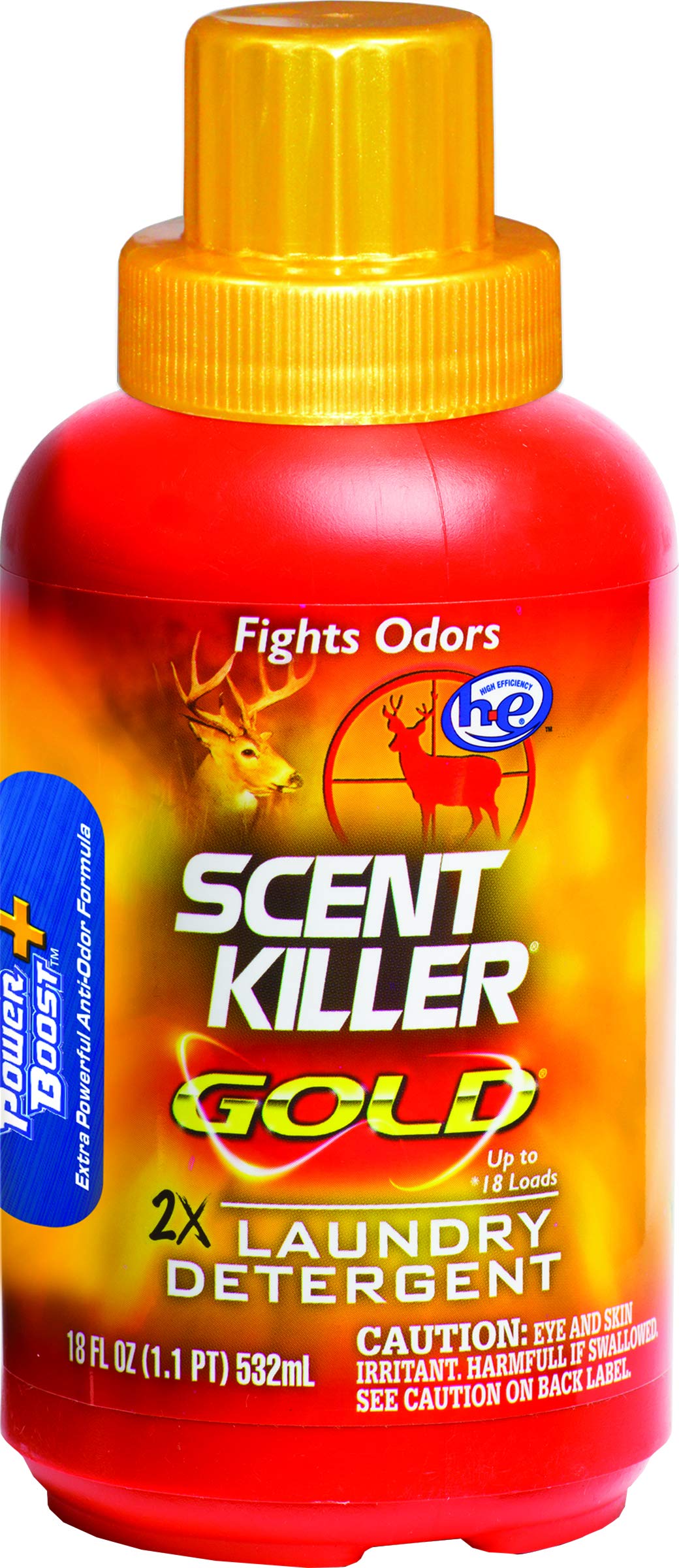 Scent Killer Gold Scent Free Laundry Detergent for Hunting Gear with Power Boost Plus Odor Eliminator, 18 Fluid Ounces