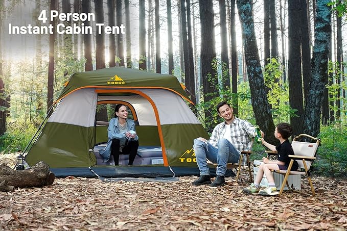 3/4 Person/6 Person Camping Tent Fast Cabin Tent with Instant Setup Tent, Weatherproof Tent Easy Quick Set Up & Pop Up in 60 Seconds with Rainfly Backpack for Family Camping,Upgraded Ventilation