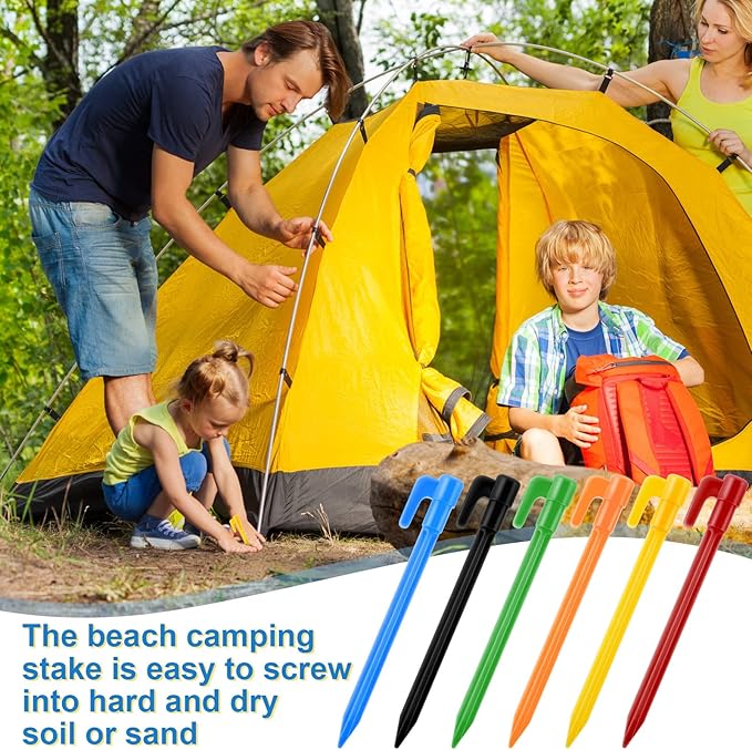 24 Pack Plastic Tent Stakes 5.7 Inch Heavy Duty Canopy Anchoring Pegs Plastic Tent Pegs Sand Stakes Outdoor Beach Spikes for Camping, Gardening, Landscaping, Backpacking(Multi Colors)