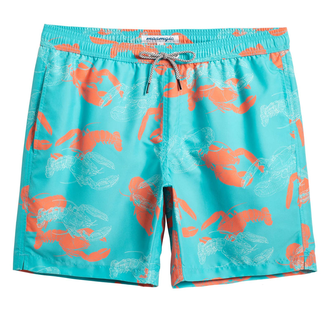maamgic Mens Swim Trunks Quick Dry Swim Shorts with Mesh Lining Funny Swimwear Bathing Suits Pink Blue Lobster X-Small