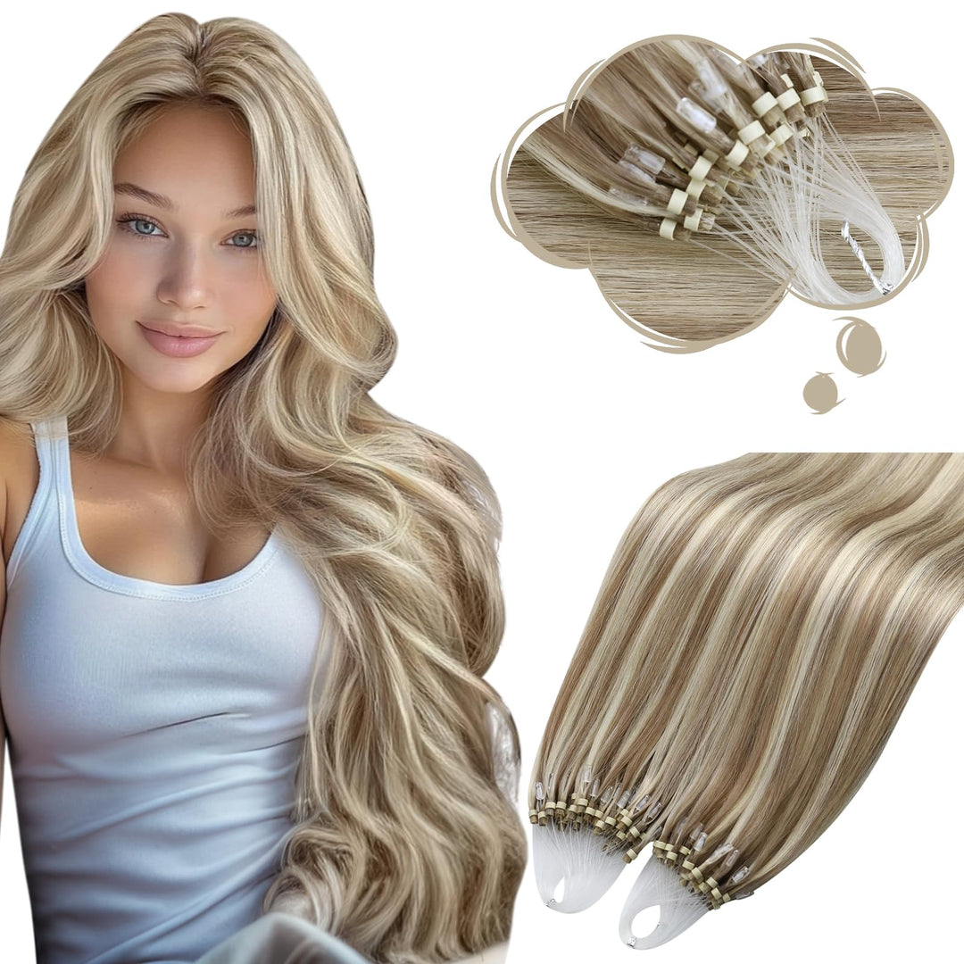 Moresoo Microlink Hair Extensions Human Hair Light Brown And Platinum Blonde Micro Beads Hair Extensions Real Human Hair Blonde
