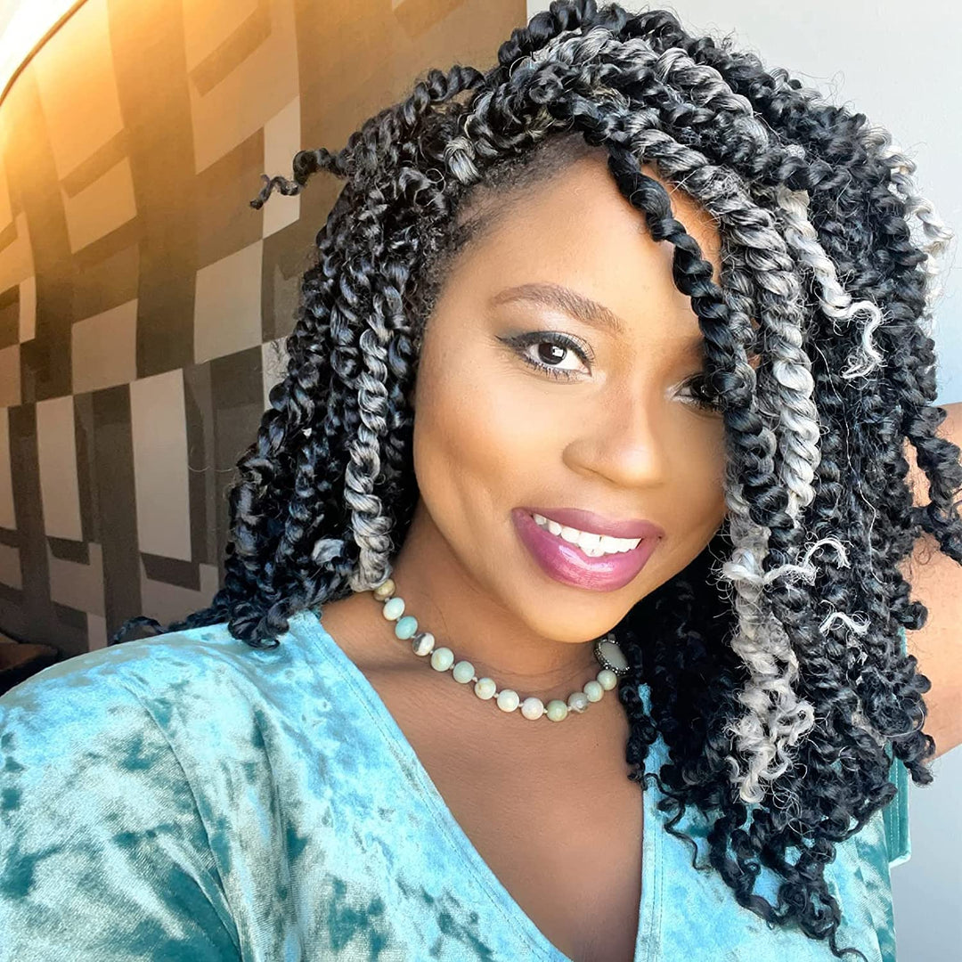 Toyotress Tiana Passion Twist Hair - 10 Inch 2 Pcs Pre-Twisted Crochet Braids Ombre Gray, Pre-Looped Synthetic Braiding Hair Ext