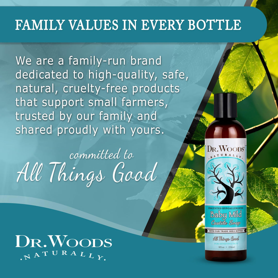 Dr. Woods Unscented Baby Mild Liquid Castile Soap with Organic Shea Butter, 8 Ounce