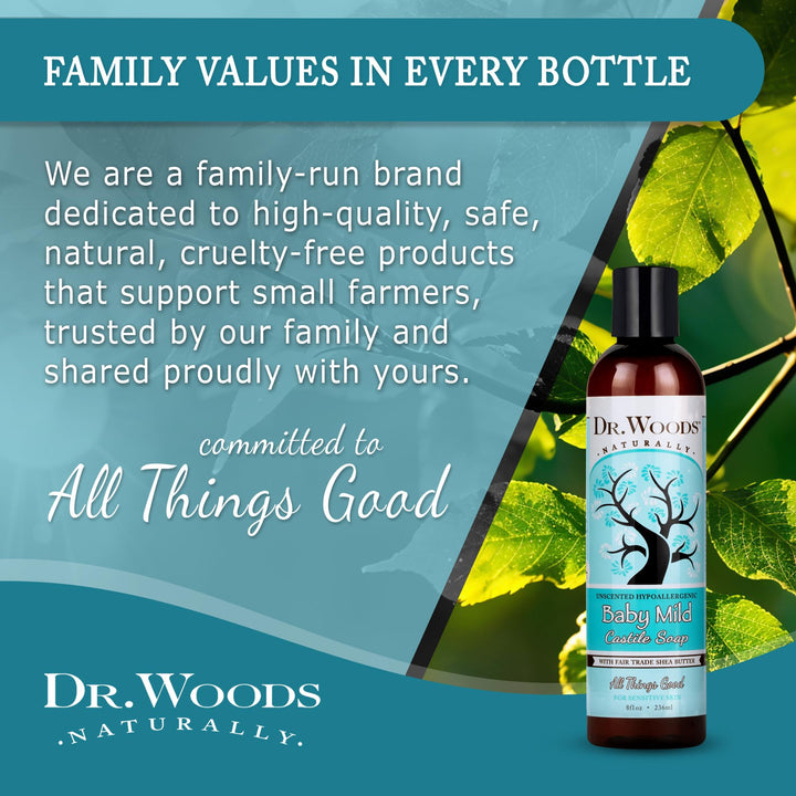 Dr. Woods Unscented Baby Mild Liquid Castile Soap with Organic Shea Butter, 8 Ounce
