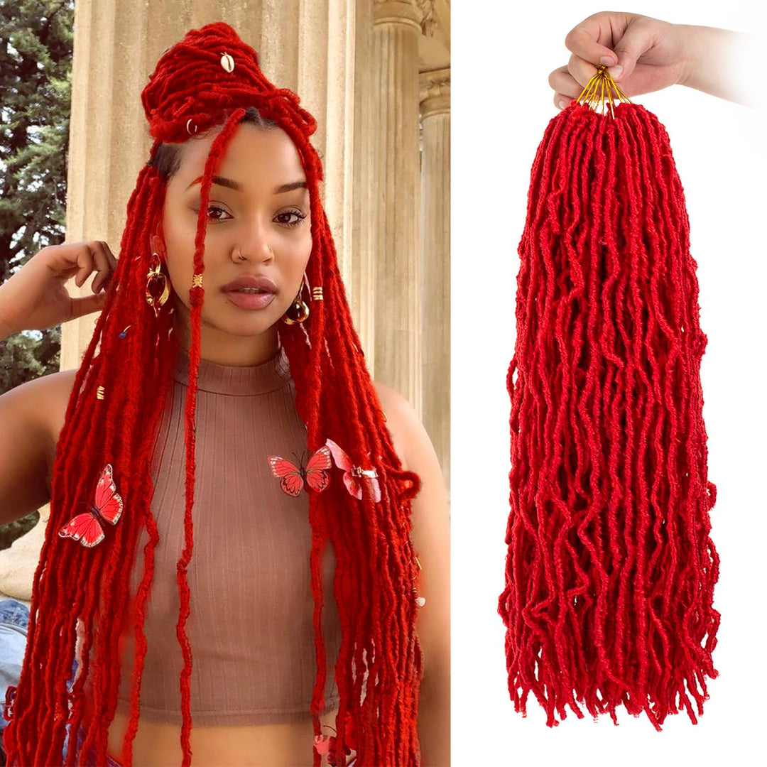 ZRQ 24 Inch 2Packs Red New Faux Locs Hair for Butterfly Locs Style, Goddess Locs Crochet Braids Curly Wavy Soft Locs Synthetic Hair Extensions for Women (24 Inch, RED#)