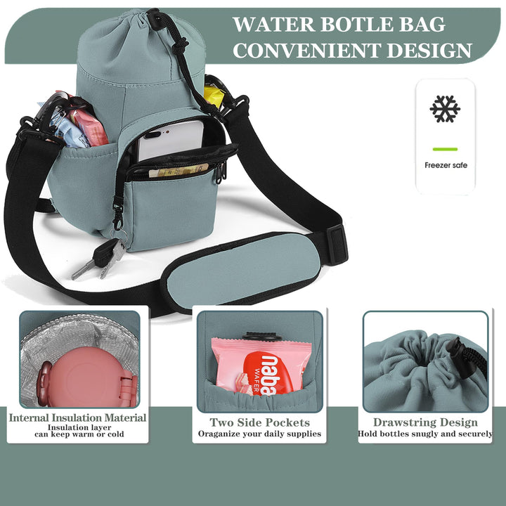 FCQQYWZ Half Gallon Water Bottle Sling Bag Case,64/87oz Insulated Crossbody Water Bottle Pouch Holder Sleeve for Walking with Strap and Pockets for Men/Women Walking Hiking Camping Travel (Turquoise)