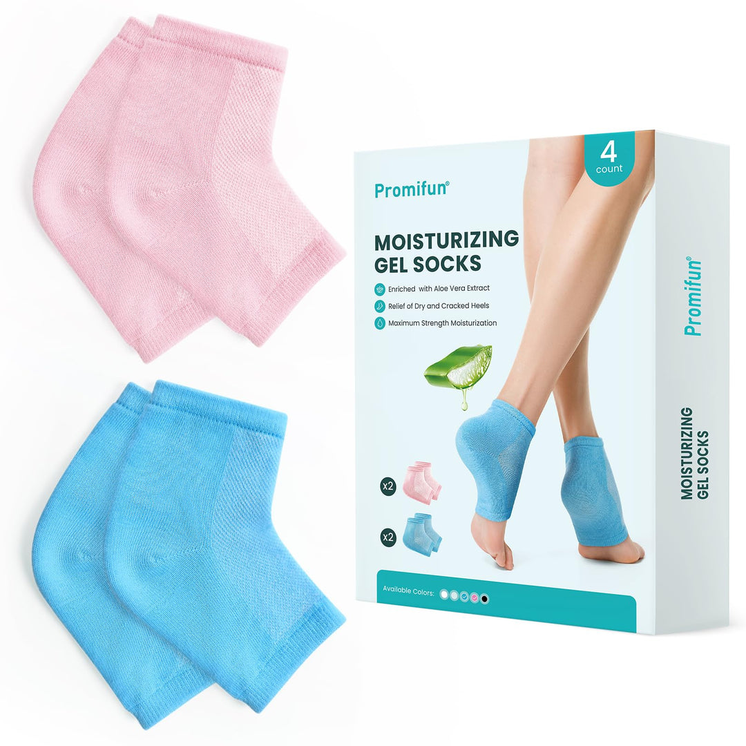 Moisturizing Heel Socks for Cracked Heel Treatment - Promifun 2 Pairs Moisturizer Socks for Dry Cracked Feet - Cracked Heel Repair - Heel Socks for Women & Men (Blue & Pink)