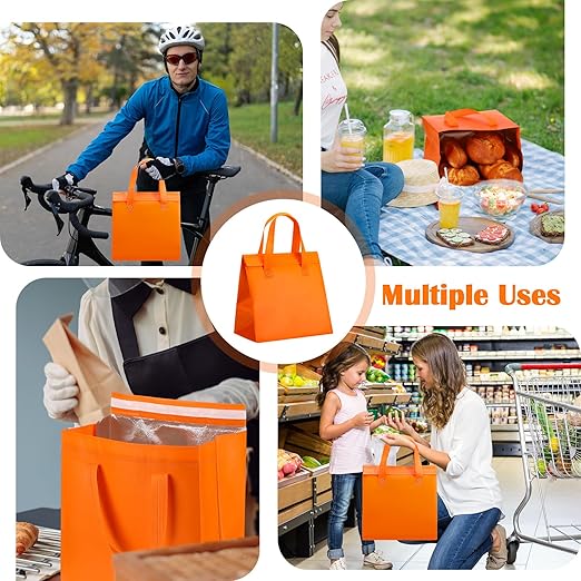 50 Pcs Insulated Take Away Bags Bulk Thermal Insulation Food for Coffee Milk Tea Hot Cold Food Fresh Seafood Cooler Pizza Delivery Bags for Catering Restaurant Grocery (Orange)