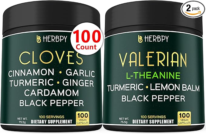 Bundle 7in1 Cloves Supplement & 5in1 Valerian Root Supplement - Support Immune, Digestion, Heart Health, Restful Night and Relaxation