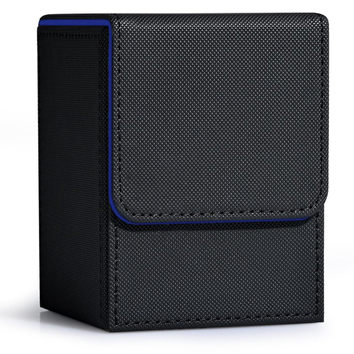 ZLCA Card Deck Box for Trading Cards, MTG YuGiOh Deck Case Holds 100+ Single Sleeved Cards, PU Leather Magnetic Card Storage Box Fits for TCG CCG Magic Game Cards (Black& Blue)