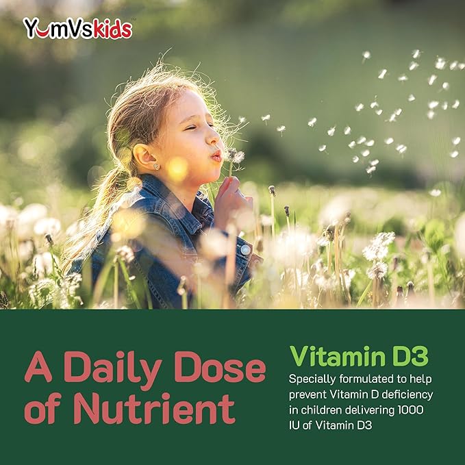 YUM-V's Chewable Vitamin D Gummies for Kids - Vitamin D 1000 IU - Vitamin D3 Gummies - Kids Vit D3 Dietary Supplements - Children's Vitamin D3 1000IU - Bone Health & Immune Support (60 Count)