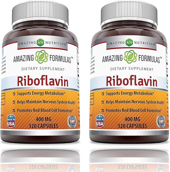 Amazing Formulas Riboflavin 400 mg Capsules | Vitamin B2 Supplement | Non-GMO | Gluten Free | Made in USA (120 Count | 2 Pack)