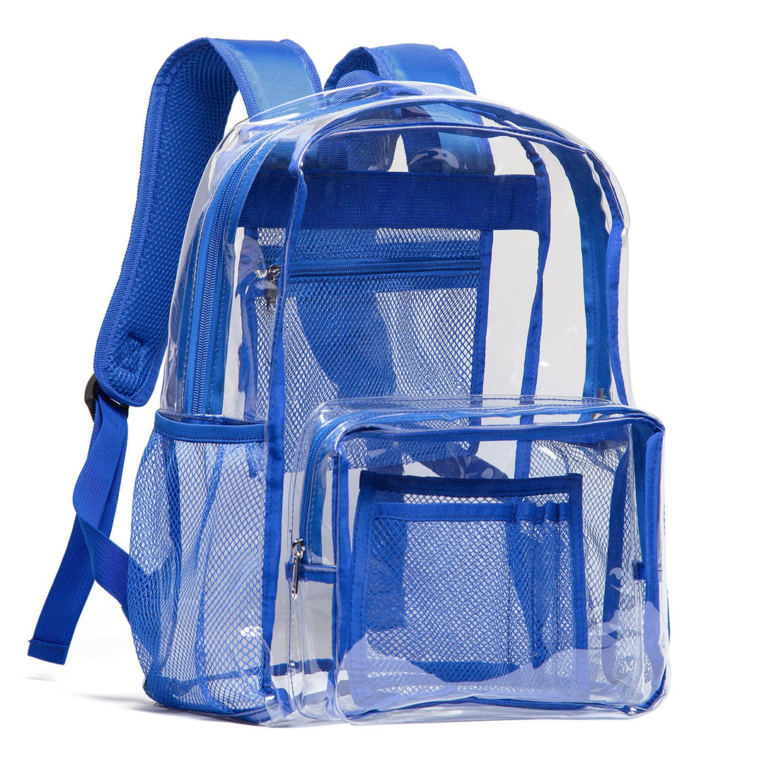 Vorspack Clear Backpack Heavy Duty PVC Transparent Backpack with Reinforced Strap & Large Capacity for College Workplace Security - Blue