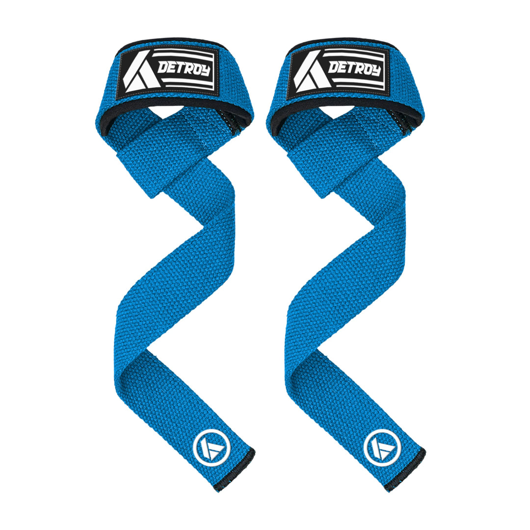Detroy® Lifting Wrist Straps for Weightlifting, Deadlifts, Bodybuilding, Powerlifting, Gym Strength Training Workouts - Padded Neoprene with 24 inch Webbing Cotton with Silicone Grip for Men & Women (Blue)