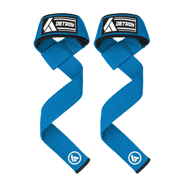 Detroy® Lifting Wrist Straps for Weightlifting, Deadlifts, Bodybuilding, Powerlifting, Gym Strength Training Workouts - Padded Neoprene with 24 inch Webbing Cotton with Silicone Grip for Men & Women (Blue)