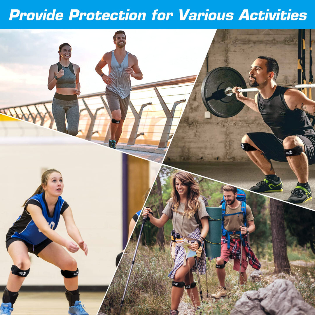IPOW 2 Pack Embroidery Knee Pain Relief & Patella Stabilizer Knee Strap Brace Support for Hiking, Soccer, Basketball, Running, Jumpers Knee, Tennis, Volleyball & Squats