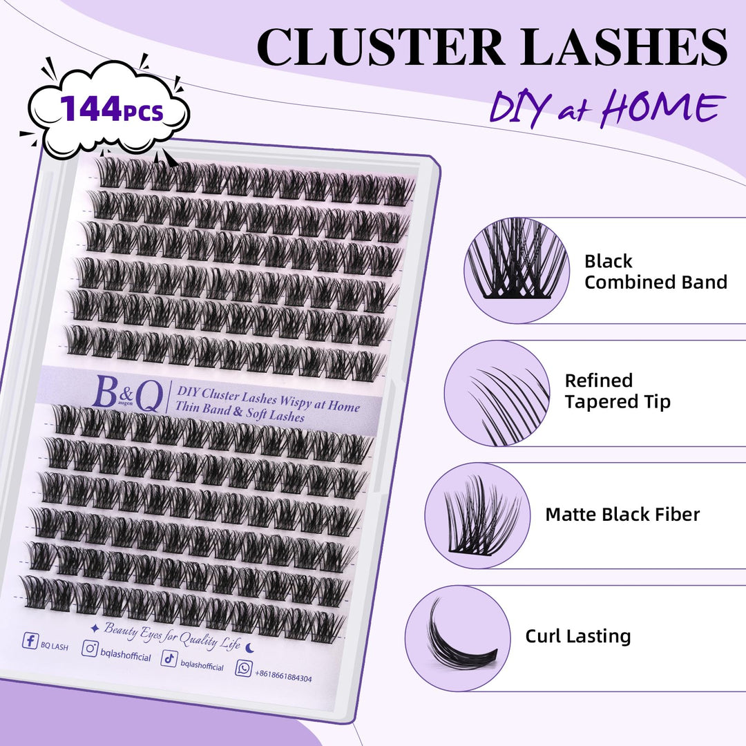 Lash Clusters B62 Clusters Lashes 144 PCS Eyelash Clusters D Curl 14mm Individual Lashes Wispy Volume False Eyelashes Soft Lightweight DIY Eyelash Extension at Home (B62,D14mm)