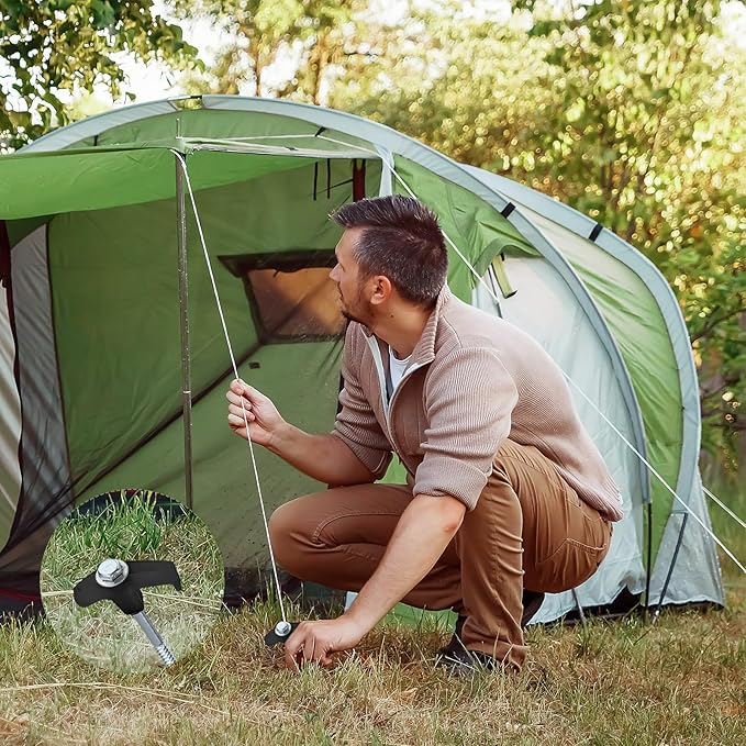 Hicarer 20 Pcs 8'' Screw in Tent Stakes Heavy Duty Ground Anchors Screw in Tent Pegs Ground Stakes Tent Spikes Metal Tent Spikes with Hex Head Driver for Camping Garden Canopies (Black)