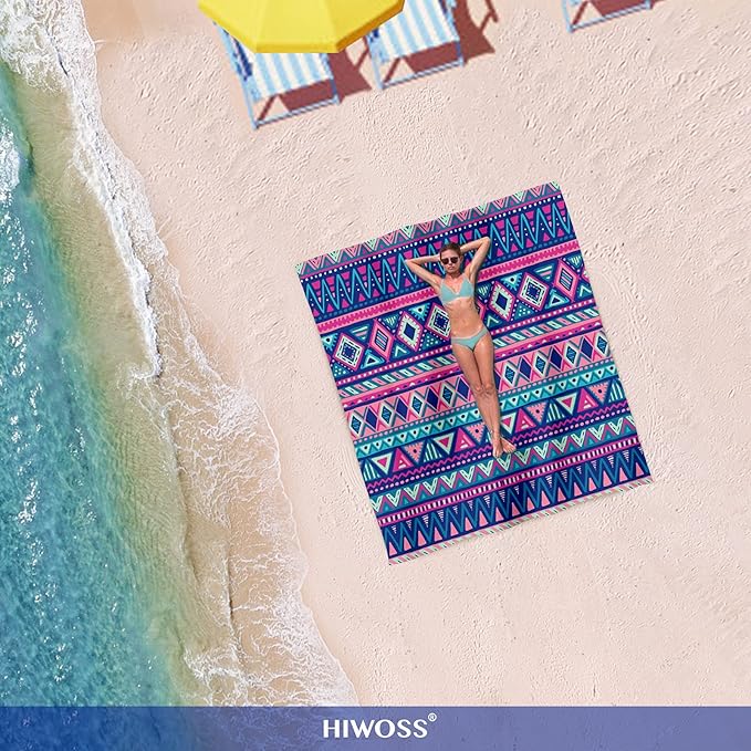 Beach Blanket Waterproof Sandproof Oversized 95”x 80”,Sand Free Beach Mat with Corner Pockets,Portable Mesh Bag for Beach Festival,Picnic,Travel and Outdoor Camping (Boho-Chic)